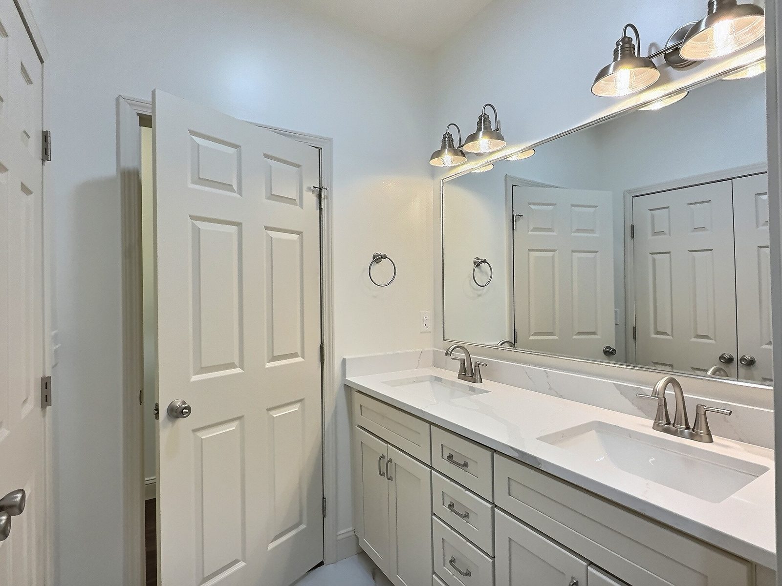 The White Farmhouse hall bath double vanity